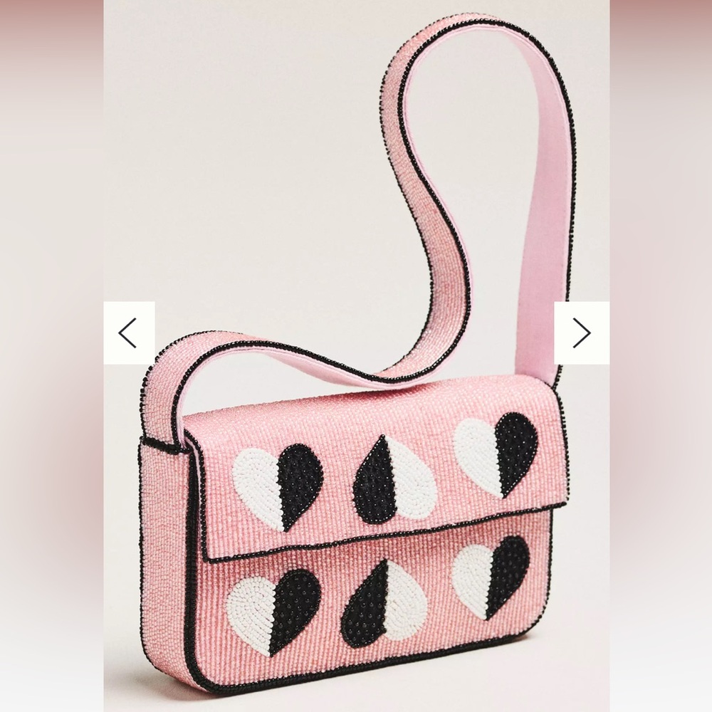 ANTHROPOLOGIE The Fiona Beaded Muni shoulder Bag: Icon Edition pink beaded heart - Picture 1 of 4